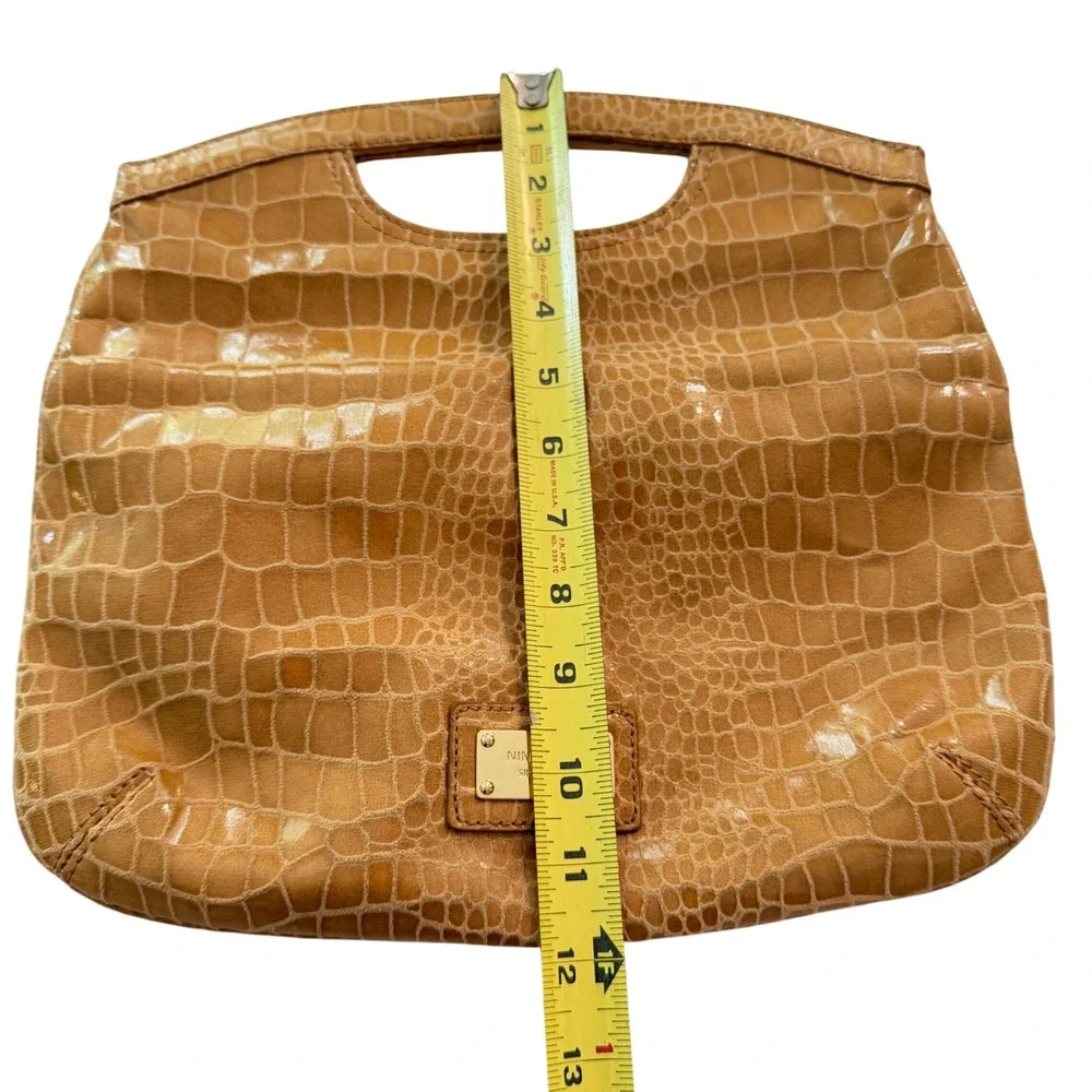 Nine West‎ Clutch Bag Women Tan Croc Embossed Foldover Classic Minimalist Preppy